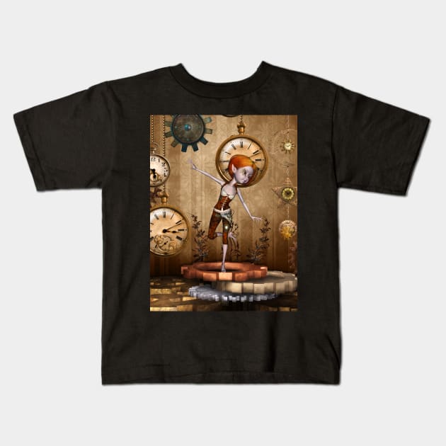 Cute little steampunk girl with clocks and gears Kids T-Shirt by Nicky2342